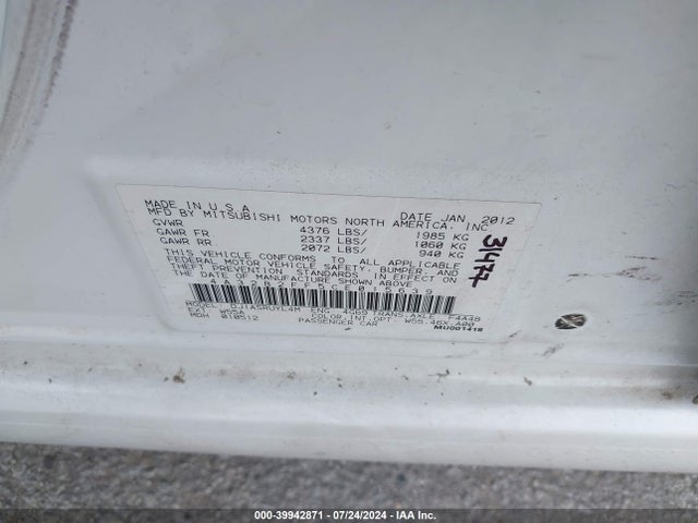 2012 MITSUBISHI GALANT 4A32B2FF5CE015639 Photo 8
