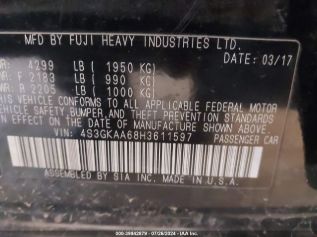 4S3GKAA68H3611597 Subaru Impreza 2.0i