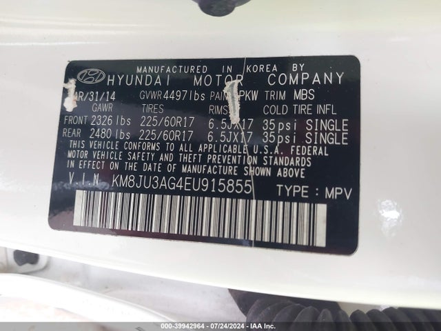 Hyundai TUCSON SE 2014 KM8JU3AG4EU915855 Image 9