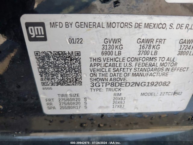 3GTP8DED2NG192082 GMC Sierra 1500 Limited 2wd  Short Box Slt