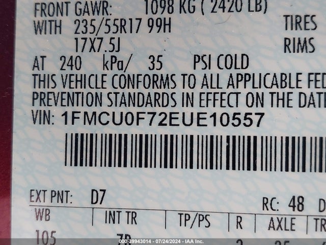 Ford ESCAPE S 2014 1FMCU0F72EUE10557 Image 9