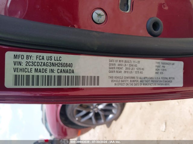 Dodge Challenger Sxt 2022 2C3CDZAG3NH260840 Image 9