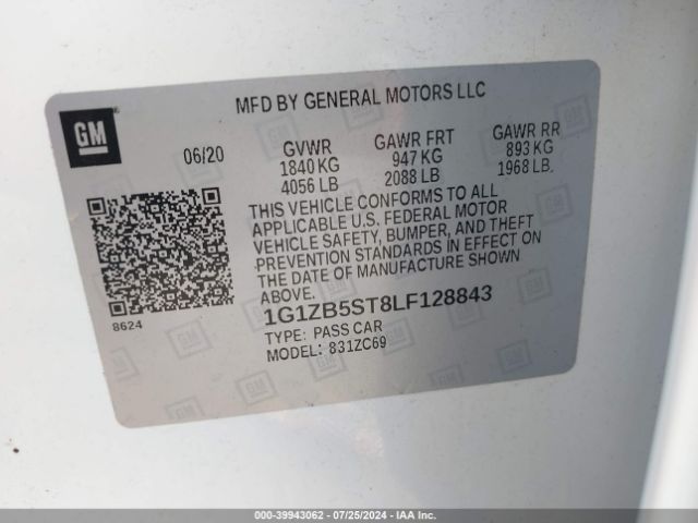1G1ZB5ST8LF128843 Chevrolet Malibu Fwd Ls