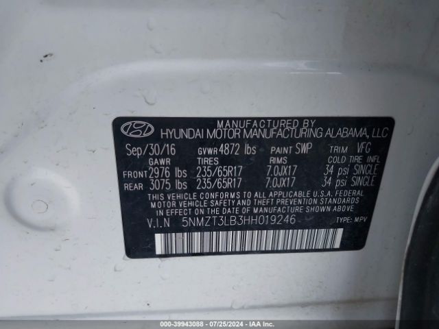 5NMZT3LB3HH019246 Hyundai Santa Fe Sport 2.4l