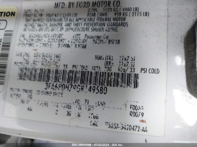 3FA6P0H79GR149580 Ford FUSION SE