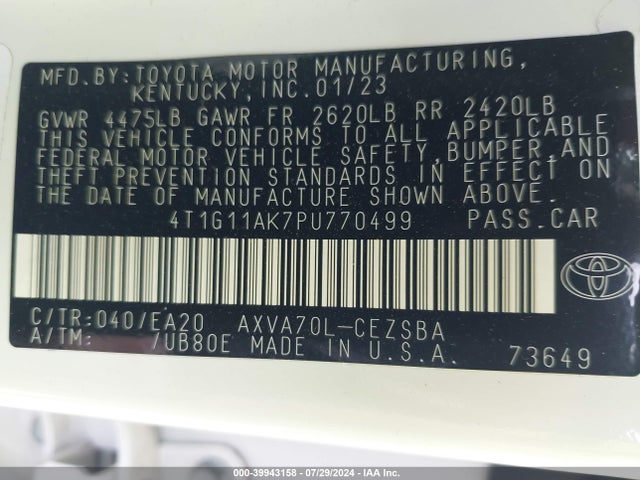 Toyota CAMRY SE 2023 4T1G11AK7PU770499 Image 9
