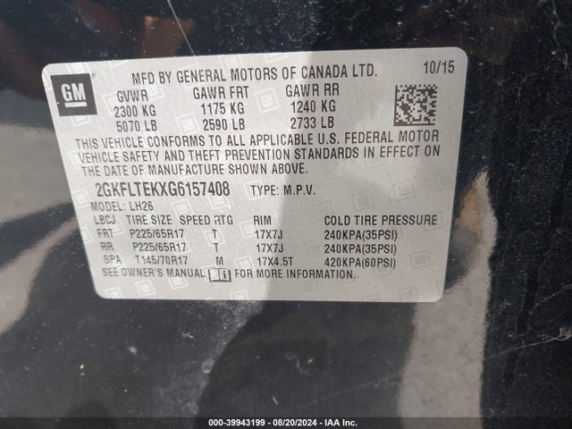 GMC Terrain Sle-2 2016 2GKFLTEKXG6157408 Image 9