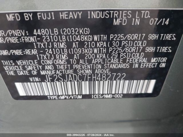 JF2SJADC7FH482722 Subaru Forester 2.5i Premium