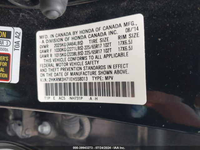 2HKRM3H71EH558013 Honda Cr-v Ex-l