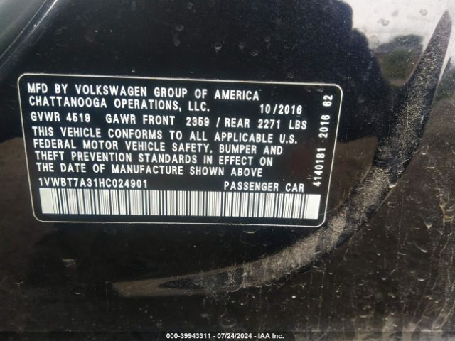 1VWBT7A31HC024901 Volkswagen Passat 1.8t Se