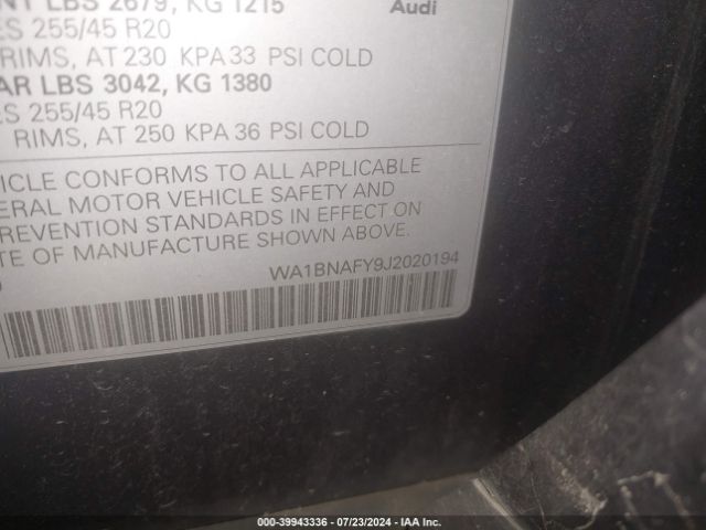 WA1BNAFY9J2020194 Audi Q5 2.0t Premium/2.0t Tech Premium