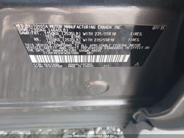 Toyota Rav4 Limited 2015 2T3DFREV4FW361986 Image 9