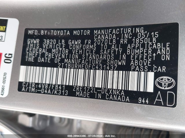 Toyota COROLLA LE 2015 2T1BURHE0FC431437 Image 9