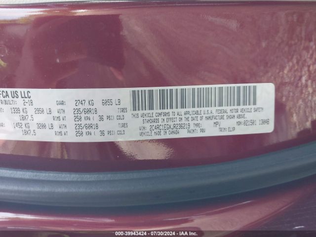 2C4RC1EGXJR236219 Chrysler Pacifica Touring L Plus