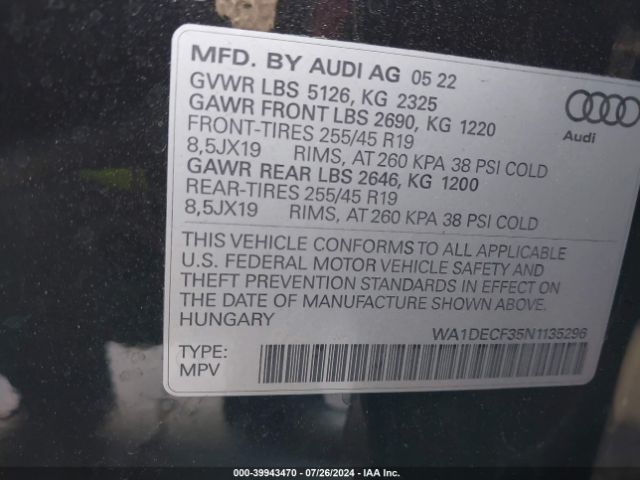WA1DECF35N1135296 Audi Q3 Premium 45 Tfsi S Line Quattro Tiptronic
