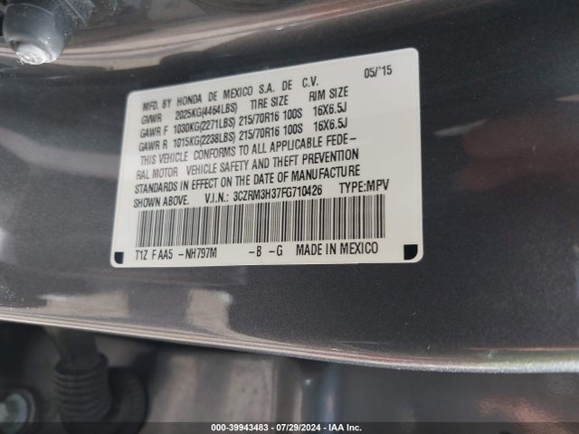Honda CR-V LX 2015 3CZRM3H37FG710426 Image 9