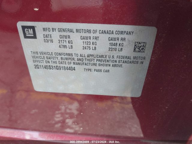 2G1145S31G9184404 Chevrolet IMPALA 2LZ