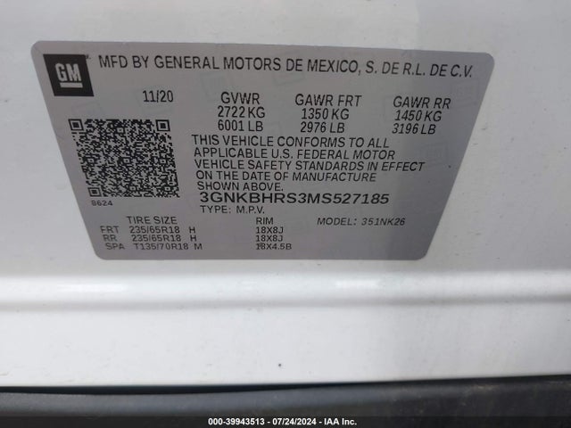 3GNKBHRS3MS527185 Chevrolet Blazer Awd 2lt