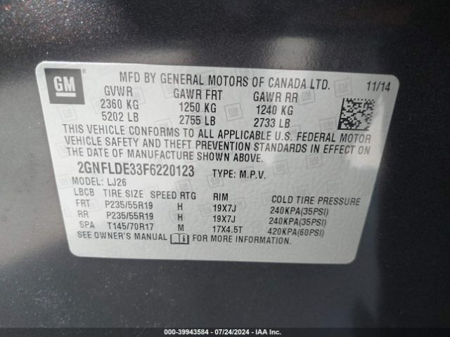 2GNFLDE33F6220123 Chevrolet Equinox Ltz