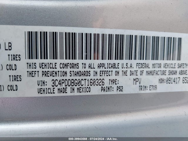 Aukcja sprzedaży 2012 Dodge Journey Sxt, vin: 3C4PDDBG0CT160326, numer aukcji: 39943588