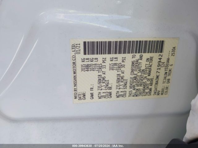 5N1AT3BA3MC719942 Nissan Rogue Sv Fwd