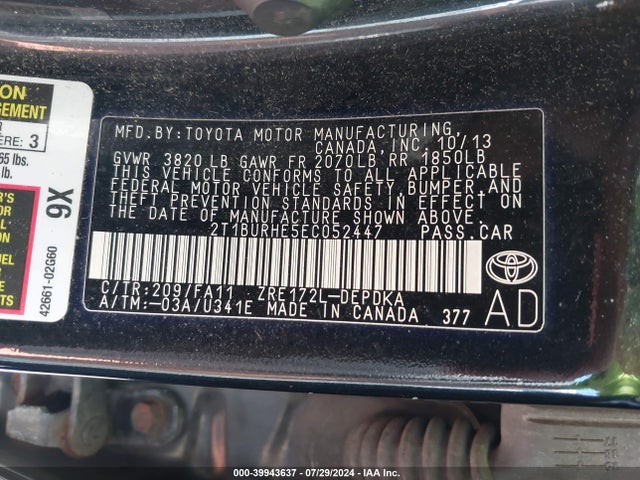 Toyota COROLLA L 2014 2T1BURHE5EC052447 Image 9