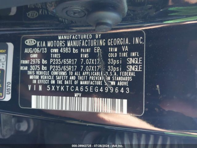 5XYKTCA65EG499643 KIA SORENTO LX