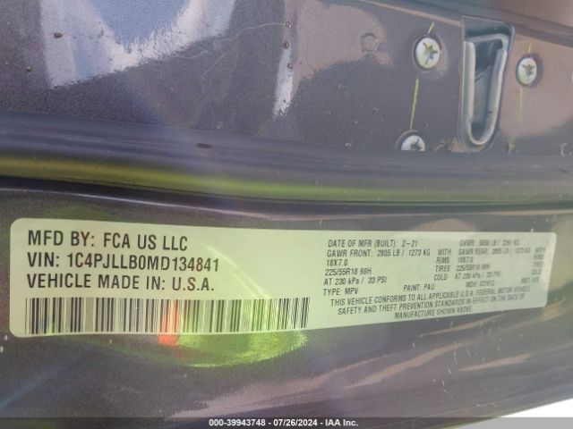 1C4PJLLB0MD134841 Jeep Cherokee Altitude Fwd