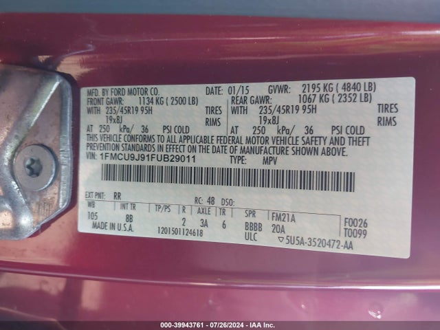 Ford Escape Titanium 2015 1FMCU9J91FUB29011 Image 9