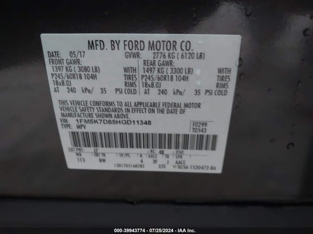 Ford EXPLORER XLT 2017 1FM5K7D85HGD11348 Image 9