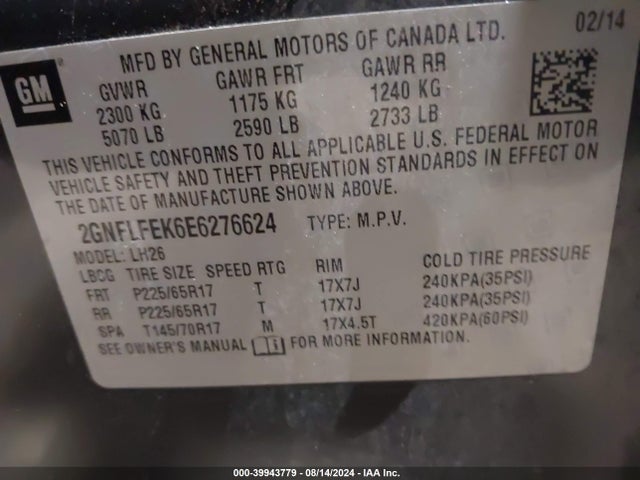 Chevrolet EQUINOX 1LT 2014 2GNFLFEK6E6276624 Image 9