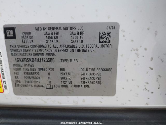 1GKKRSKD4HJ123580 GMC Acadia Limited