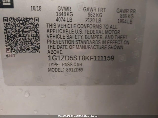 Chevrolet MALIBU LT 2019 1G1ZD5ST8KF111159 Image 9