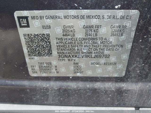 3GNAXKEV8KL269702 Chevrolet EQUINOX LT