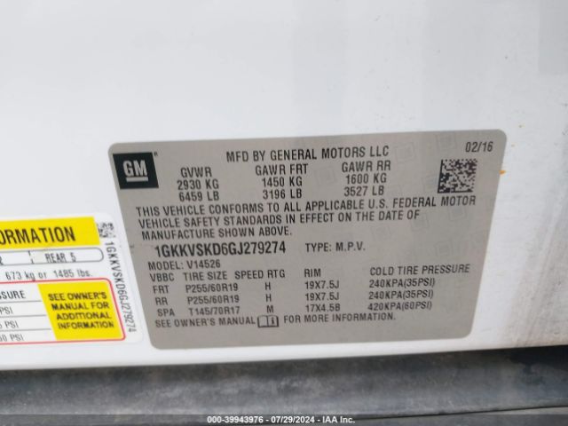 1GKKVSKD6GJ279274 GMC Acadia Slt-2