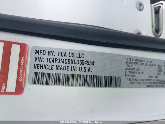 1C4PJMCBXLD654534 Jeep Cherokee Latitude 4x4