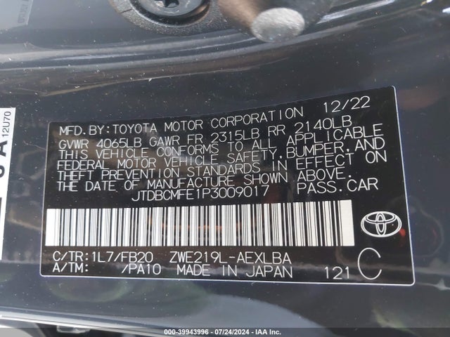 Toyota Corolla Hybrid Le 2023 JTDBCMFE1P3009017 Image 9