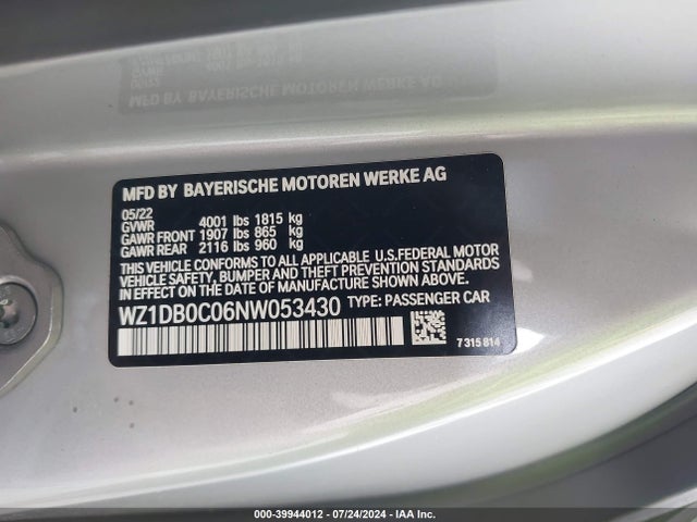 Продаж на аукціоні авто 2022 Toyota Gr Supra 3.0 Premium, vin: WZ1DB0C06NW053430, номер лоту: 39944012