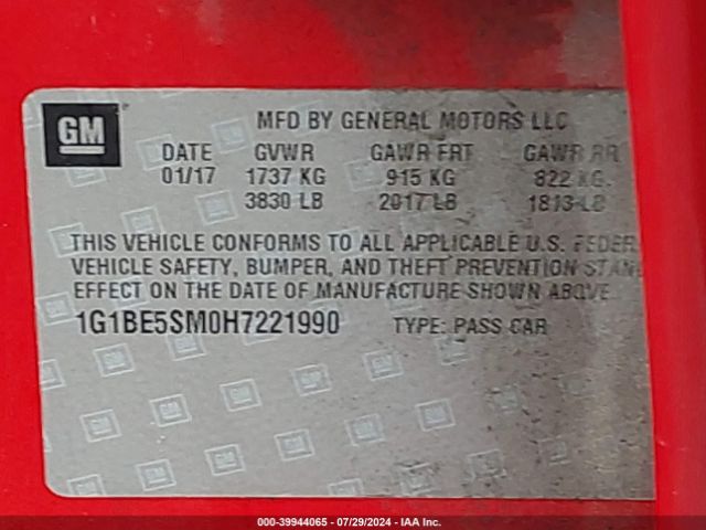 1G1BE5SM0H7221990 Chevrolet Cruze Lt Auto