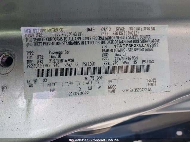 Ford FOCUS SE 2014 1FADP3F2XEL162852 Image 9