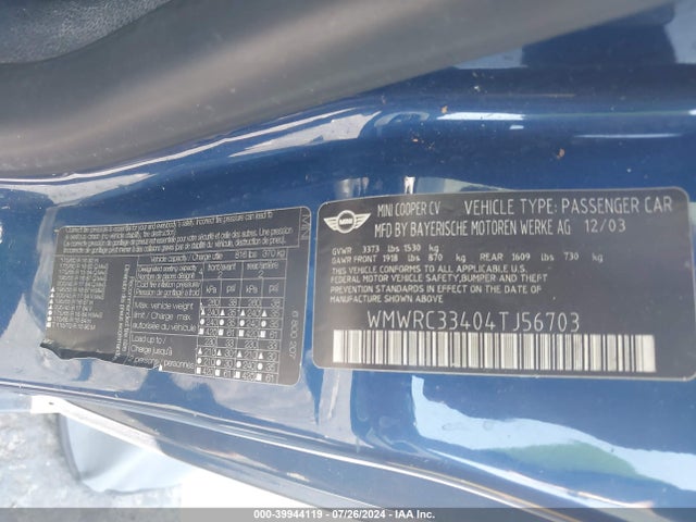 2004 MINI COOPER WMWRC33404TJ56703 Photo 8