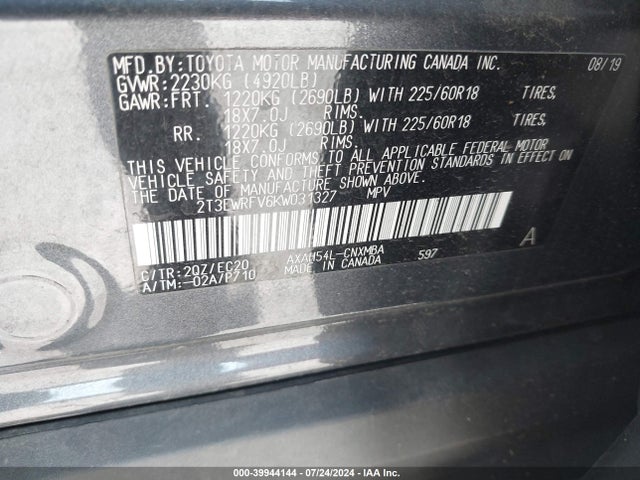 2T3EWRFV6KW031327 Toyota Rav4 Hybrid Xse