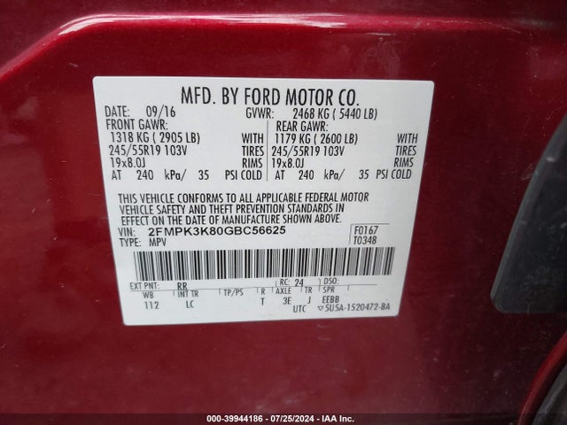 Ford Edge Titanium 2016 2FMPK3K80GBC56625 Image 9