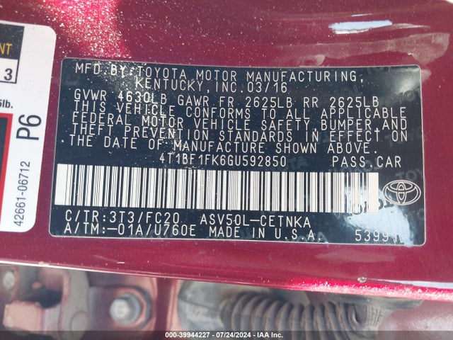Toyota CAMRY LE 2016 4T1BF1FK6GU592850 Image 9