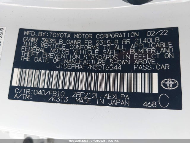 Toyota COROLLA LE 2022 JTDEPMAE7N3016544 Image 9