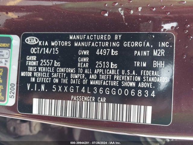 KIA Optima Lx 2016 5XXGT4L36GG006834 Image 9