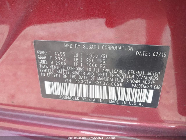 4S3GTAT6XK3750096 Subaru Impreza 2.0i Limited