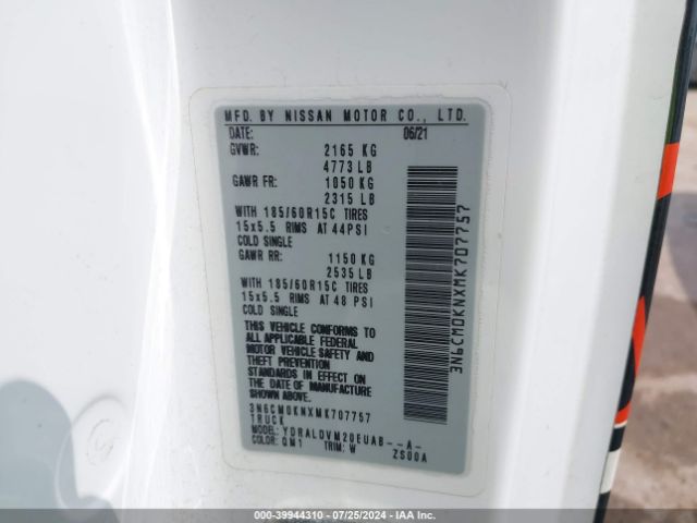 3N6CM0KNXMK707757 Nissan Nv200 Compact Cargo S Xtronic Cvt