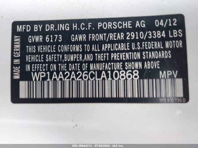 2012 PORSCHE CAYENNE WP1AA2A26CLA10868 Photo 8