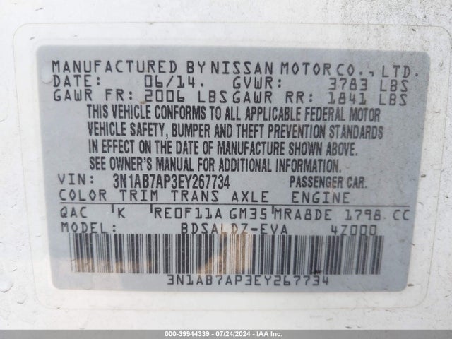 Nissan SENTRA SV 2014 3N1AB7AP3EY267734 Image 9